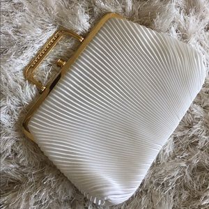Vintage Gold and White satin ribbed clutch